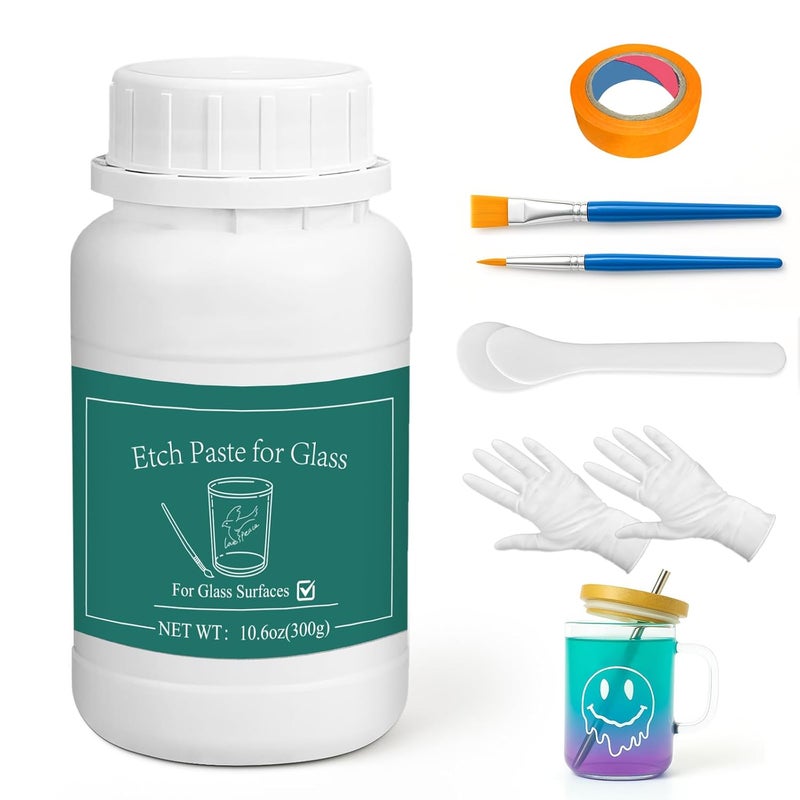 DINGSEN Glass Etch Paste Kit - 300g, Create Permanently Stunning Designs on Glass Surfaces, Perfect for DIY Mirrors, Windows, Glassware - Image 1